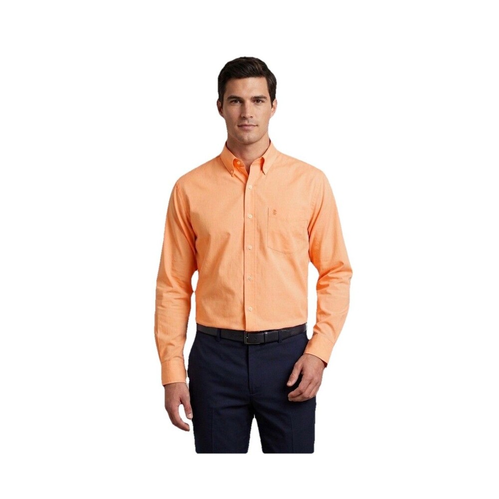 Izod Big & Tall Essential Poplin Button Down Dress Shirt Orange Large Tall New